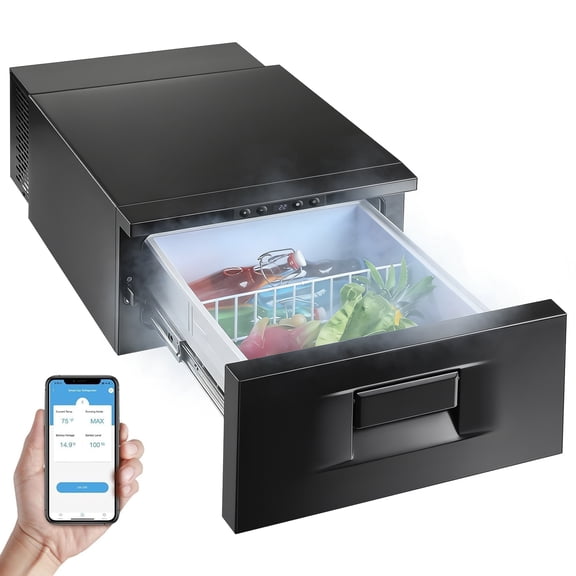 33QT(31L) 12V Drawer Refrigerator, APP Control 12V RV Fridge Freezer (-4-68), Portable Car Refrigerator for Truck Van SUV Camping Travel 12/24V DC