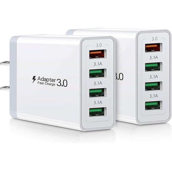 33W USB Wall Charger, Multiport USB Fast Charging Block, 4-Port USB Plug Cube Box Brick, YJJSKEJI USB Phone Charger Adapter Compatible for iPhone 15/15 Pro, Samsung Galaxy, iPad Mini/pro/air