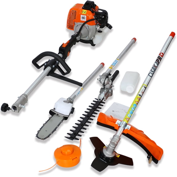 33cc 2-Cycle Multi-Functional Trimming Tool, 4 in 1 Garden Tool System with Pole Saw, Hedge Trimmer, Grass Trimmer, Brush Cutter, EPA Compliant, Orange/Black