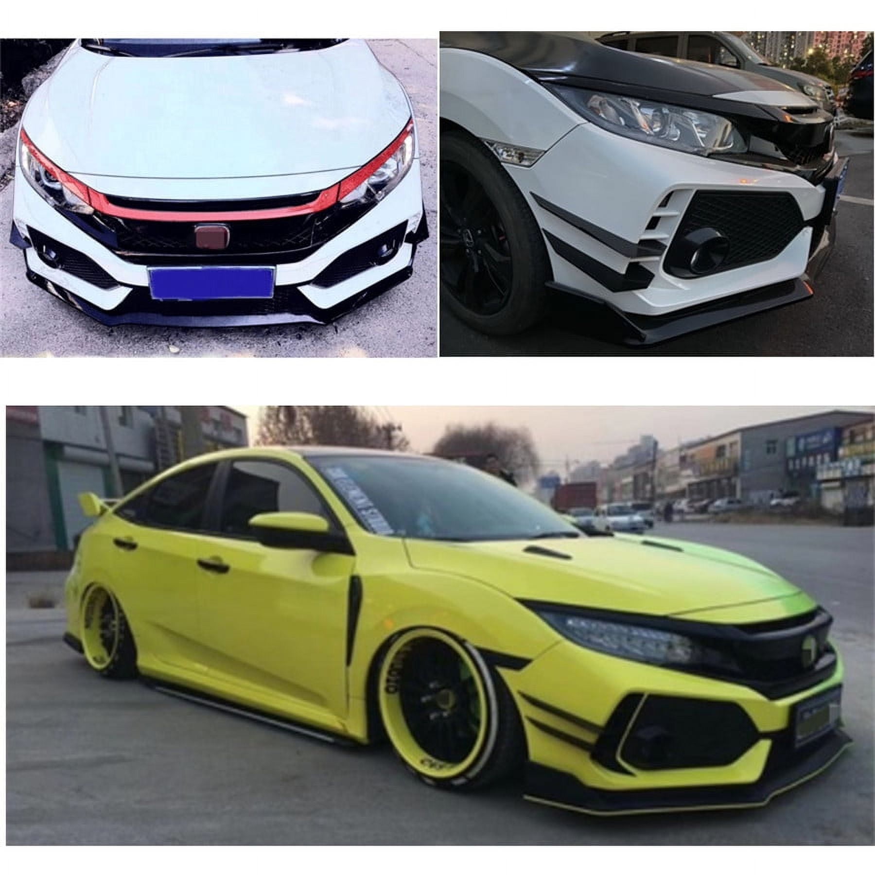 33cm Gloss Black Front Bumper Canards Splitter Fins For 16-21 Honda Civic Type-R