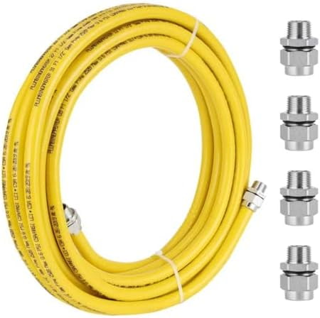 33ft 1/2 inch CSST Flexible Yellow Propane Gas line, Corrugated Stainless Steel 304 Hose, with Total 4 Male Adapter Fittings, Natural Grill Pipe kit