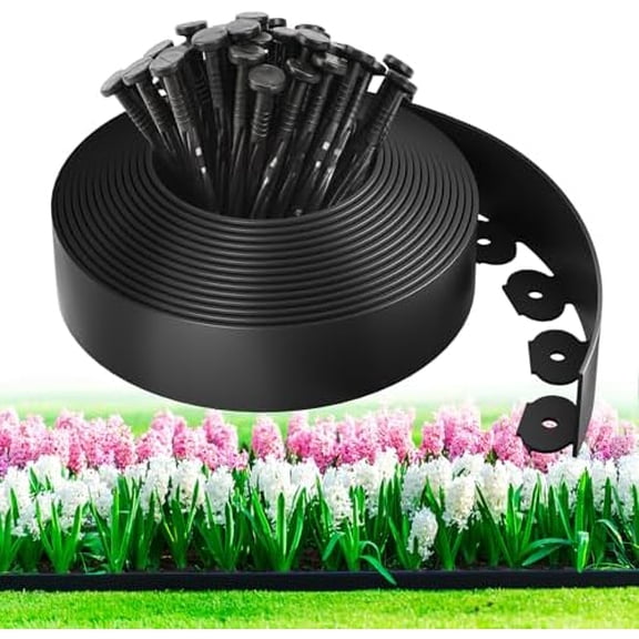 33ft, 1.5in Tall Landscape Edging Kit with 50 Spikes, Not Digging Flexible Plastic Edge Border for Landscaping, Lawn, Garden, Flower Beds, Yard, Paver, Playground, Fence, Pathway,1pack,33ft