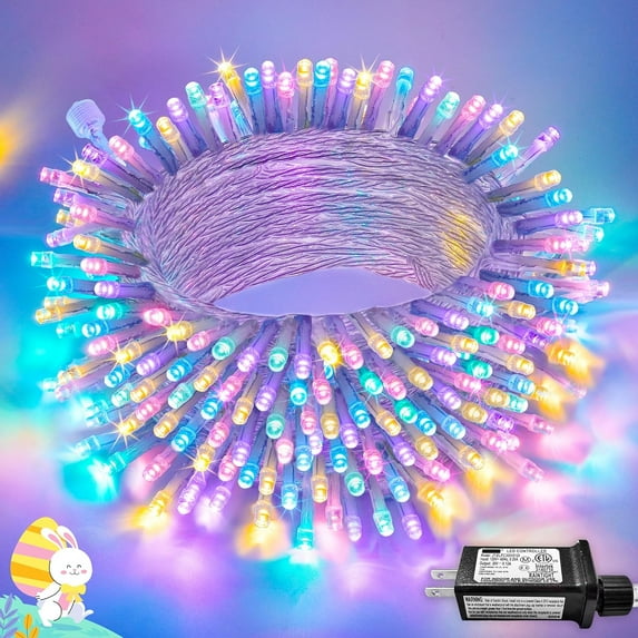 33ft 100 LED Easter Lights for Indoor Outdoor Use, 8 Modes Connectable Easter String Lights Plug-in, Clear Wire Colorful Christmas String Lights Outdoor Waterproof
