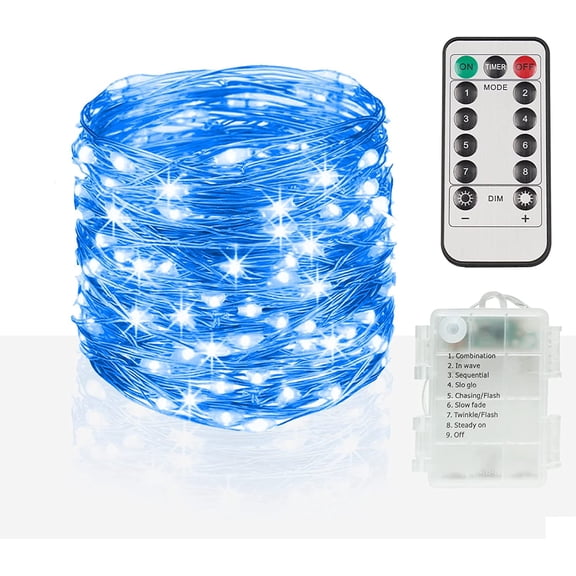 33ft 100 LED Outdoor String Lights, Twinkle Fairy Lights Battery Operated with Remote, Christmas Lights for Bedroom Patio Backyard Garden Tree Party Indoor Decor (Blue)