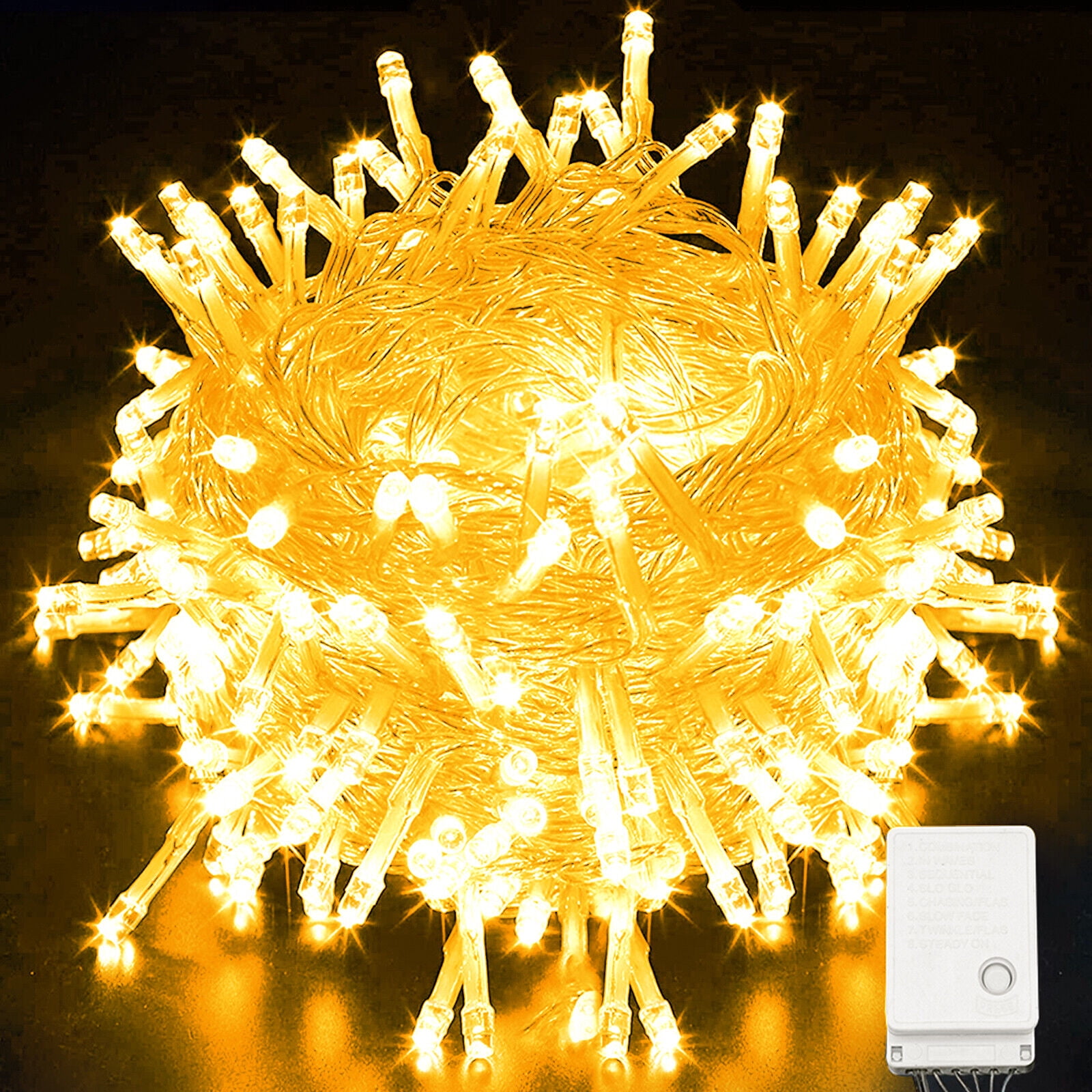 33ft 100 LED String Lights,8 Modes Warm White Christmas Lights Clear Wire,Waterproof Plugin