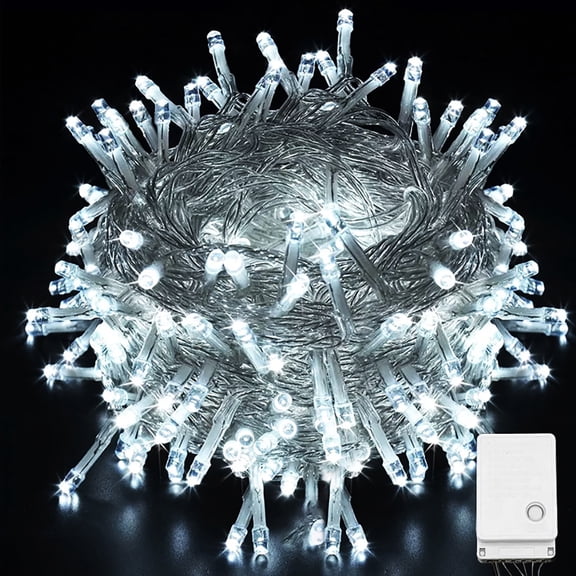 33ft 100 LED String Lights Indoor Outdoor, Clear Wire Cool White Christmas Lights with 8 Modes, Connectable Plug in Fairy String Lights for Xmas Tree ,Home Bedroom Wedding Party Decoration