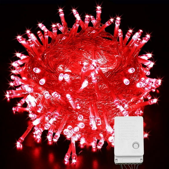 33ft 100 LED String Lights Indoor Outdoor, Clear Wire Red Halloween Lights with 8 Modes, Connectable Plug in Fairy String Lights for Xmas Tree ,Home Bedroom Wedding Party Decoration