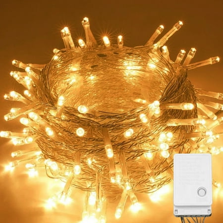 33ft 100 LED String Lights Indoor Outdoor, Clear Wire Warm White Christmas Lights with 8 Modes, Connectable Plug in Fairy String Lights for Xmas Tree ,Home Bedroom Wedding Party Decoration