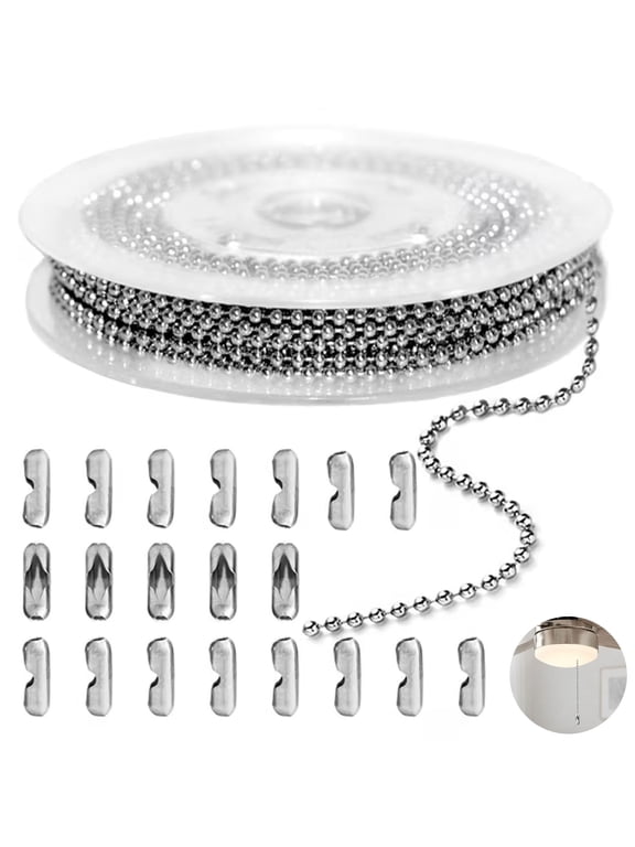 "33ft 2.4mm Stainless Steel Silver Ball Chain, Pull Bead Chain with 20 Pcs Matching Connector Clasps for Dog Tag, Necklace Hanging and DIY Jewelry Crafts "