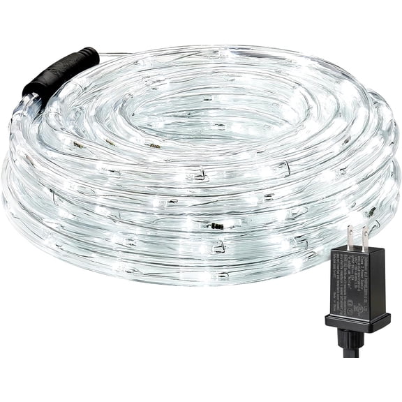 33ft 240 LED Outdoor Rope Lights Cool White 6000K, 24 V Connectable, Waterproof Clear Tube String Lights for Deck Railing, Patio Ground, Garden, Yard Lawn, Flower Bed Landscape, Camping