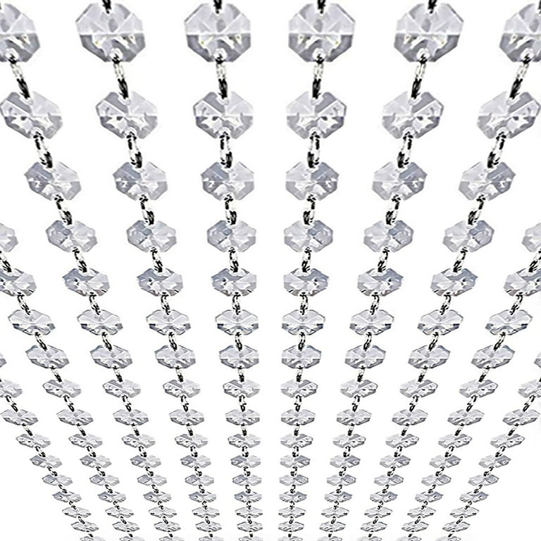 33ft Acrylic Glass Crystal Garland Strands Hanging Chandelier Gem Bead Chain 14mm Clear Octagon Prism Diamond String Decorations Christmas Tree