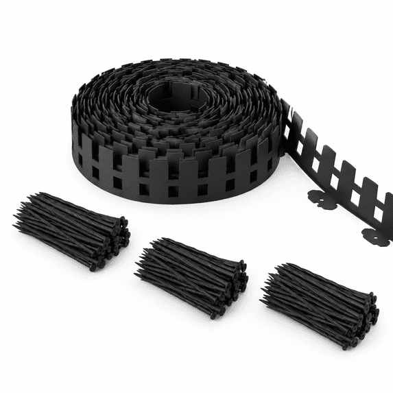 33ft Black Wide Style Garden Border Edging with 60 Spikes for Flower ...