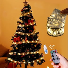 33ft Christmas Ribbon Lights,100 LED Christmas Lights with Remote Control USB Powered Double Layer Copper Wire Ribbon Bows Fairy Strings Lights for Wedding New Year Christmas Tree Decorations