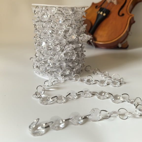 33ft Clear Crystal Bead Garland, Acrylic Crystal Octagon Bead Chain Roll, Hanging Chandelier Bead Chain, String Decorative Beads for DIY Crafts, Events, Table Centerpieces & Home Dcor