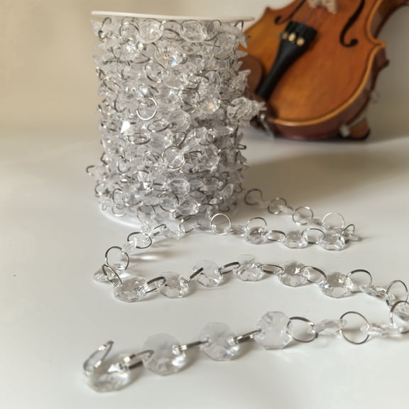 33ft Clear Crystal Bead Garland, Acrylic Crystal Octagon Bead Chain Roll, Hanging Chandelier Bead Chain, String Decorative Beads for DIY Crafts, Events, Table Centerpieces & Home Dcor