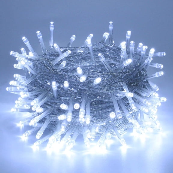 33ft Extendable String Lights Outdoor/Indoor, 100 LED Super Bright Christmas Lights, Waterproof 8 Modes Plug in Clear Wire Fairy Lights for Bedroom Party Wedding Garden Patio Halloween (Cool White)