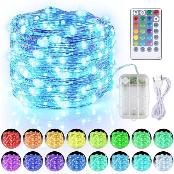 33ft Fairy Lights  Operated, 16 Color Changing String Light with Remote Timer,   Twinkle Lights for Indoor Outdoor Room Garden Yard  Party Christmas Decor