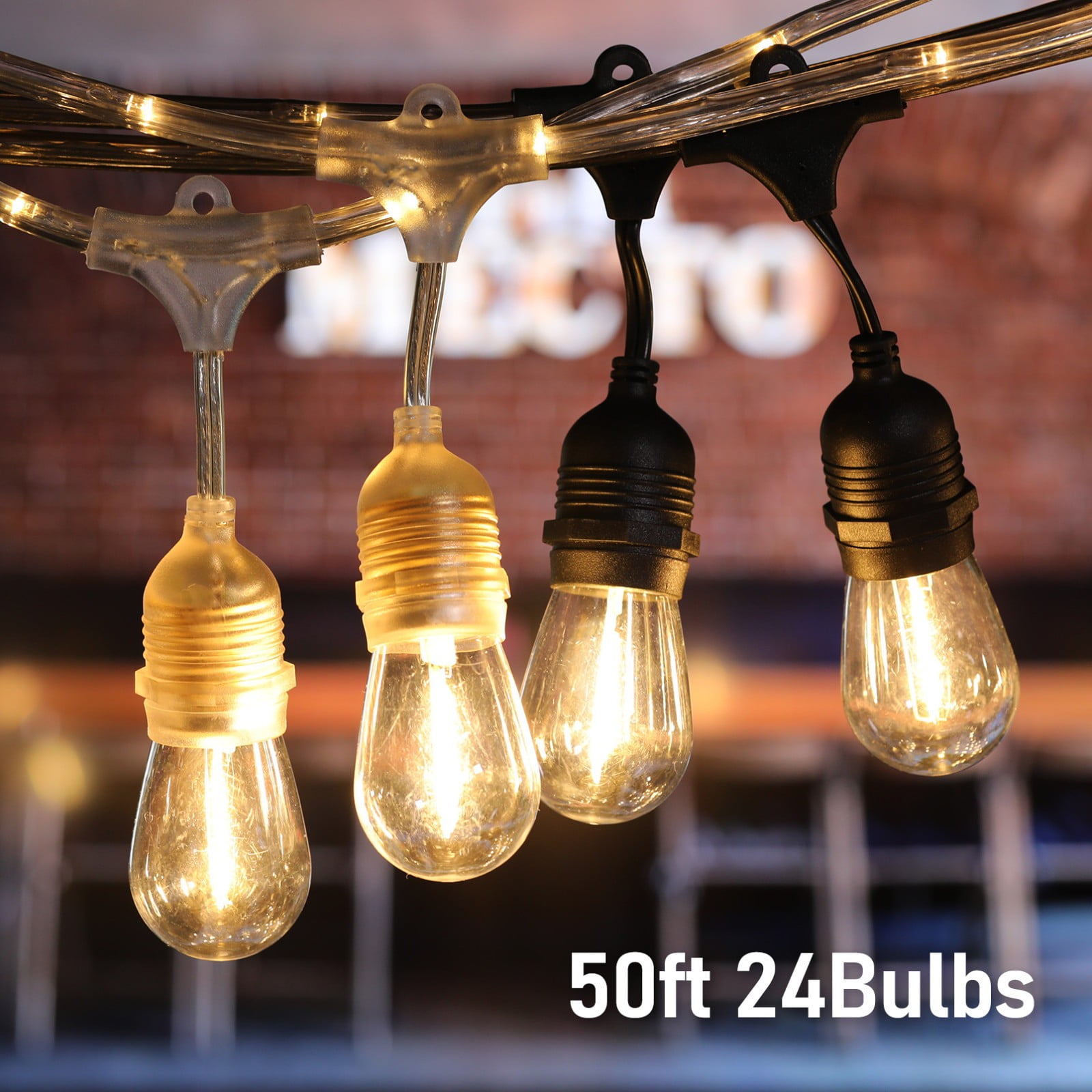 2 Pack Outdoor String Lights, Commercial Grade Decorative String Lights, Fairy Neon String Light, Full Lighting Design, 24 Bulbs Included