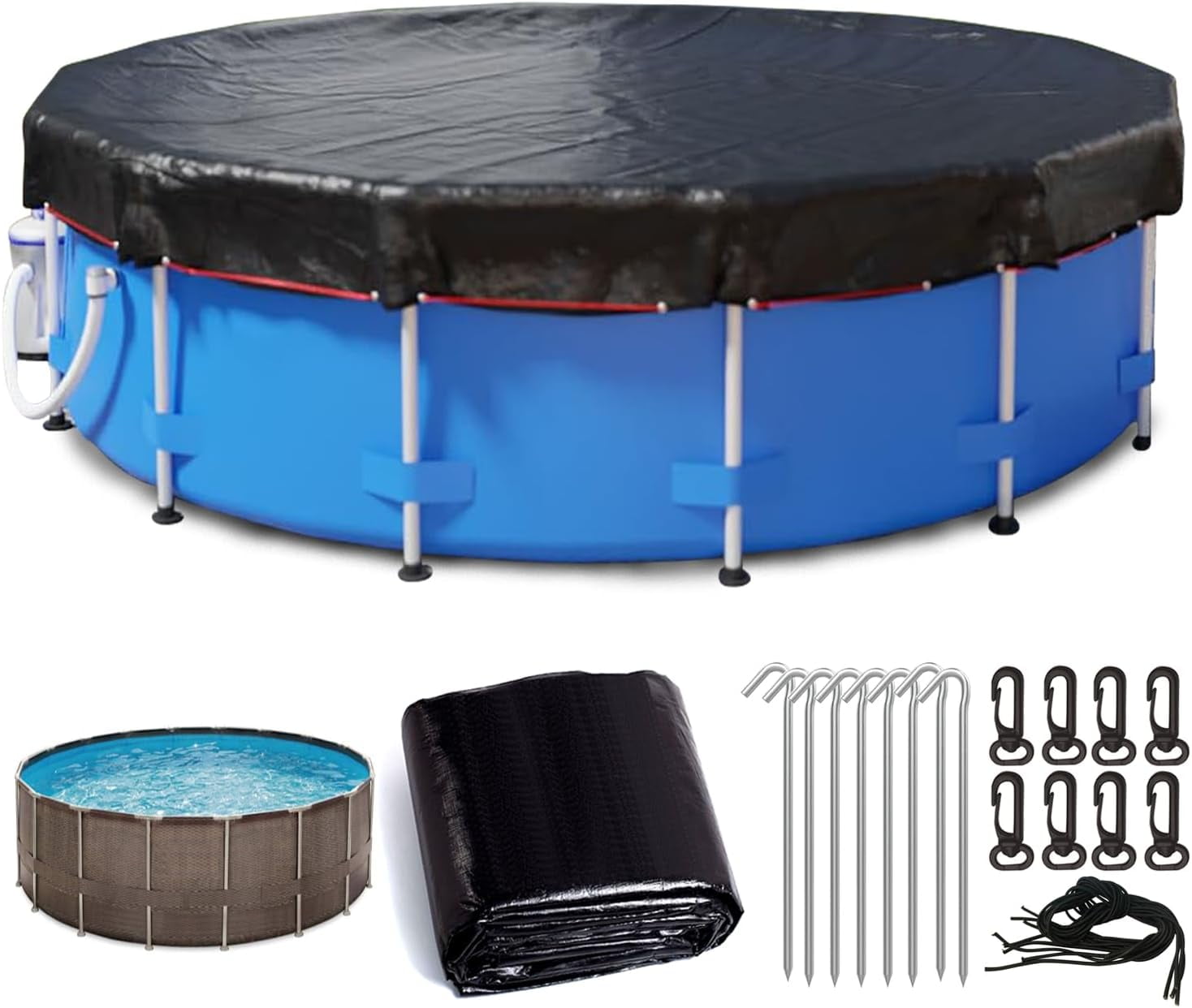 33ft Round Pool Cover, Solar Cover for Above Ground Pools with Winch ...
