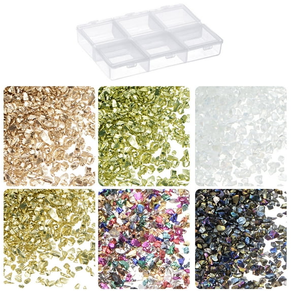 33g Crushed Glass Chips 6 Colors 1-3mm, Bright Color Series