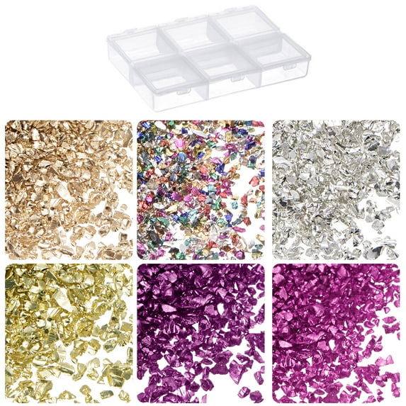 33g Crushed Glass Chips 6 Colors 1-3mm, Colorful Color Series