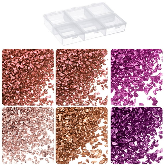 33g Crushed Glass Chips 6 Colors 1-3mm, Red Golden Purple Color Series