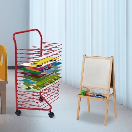 33in Art Easel Drying Rack, Metal Art Drying Rack for Classroom Paint Drying Rack, Metal Artwork Storage Display Rack with Wheels (16 Shelves)
