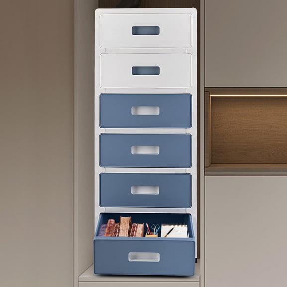 33in Blue White 6-Drawer Organizer, Household/Office Storage Cabinet Drawer Type 13.8*10*32.9in for Bedroom, Living Room, Study