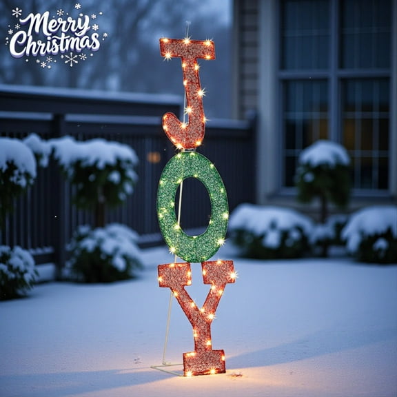 33in Lighted JOY Letter Sign - Pre-Lit 2D Letter Holiday Decor with Warm White Lights, Light Up & Plug in for Xmas Festive Display on Garden Lawn Patio Deck