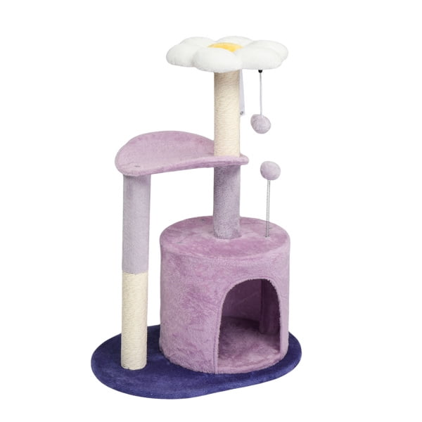 33in Multi-Level Cat Tree, Plush Condo, Curved Perch, Top Bed, Sisal Scratching Posts, Interactive Toys, Sturdy Design for Kittens/Small Cats