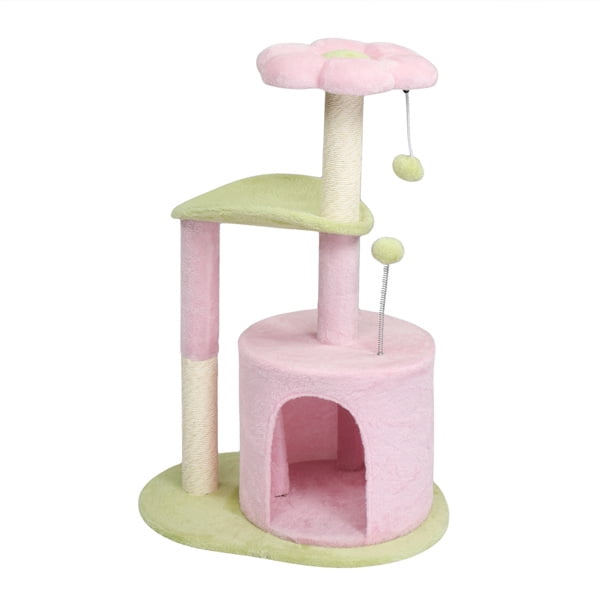 33in Multi-Level Cat Tree, Plush Enclosed Condo, Curved Perch, Top Bed, Sisal Scratching Posts, Interactive Toys for Kittens & Small Cats