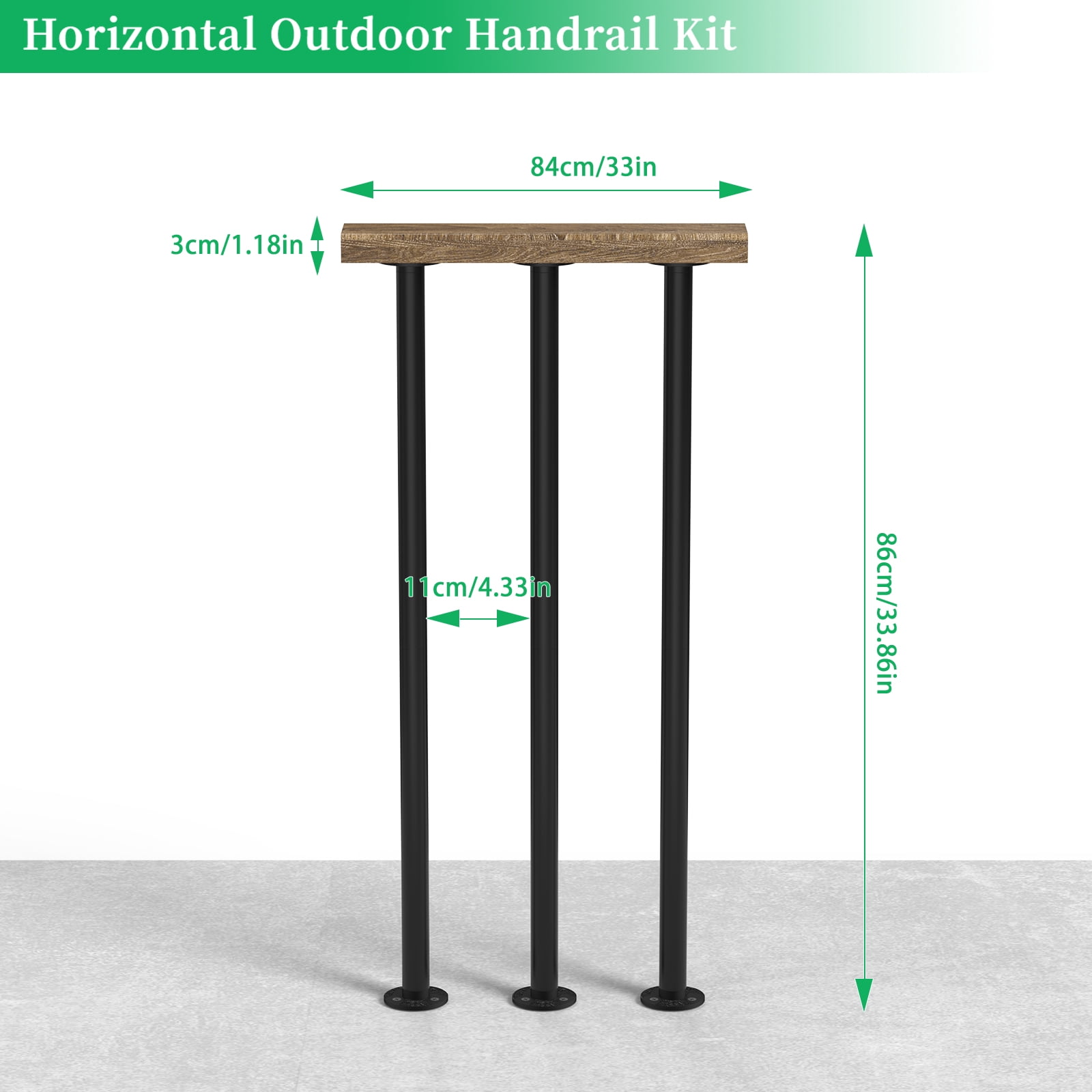 33in Single Section Outdoor Handrail , Wood Grain Top & Black Metal ...