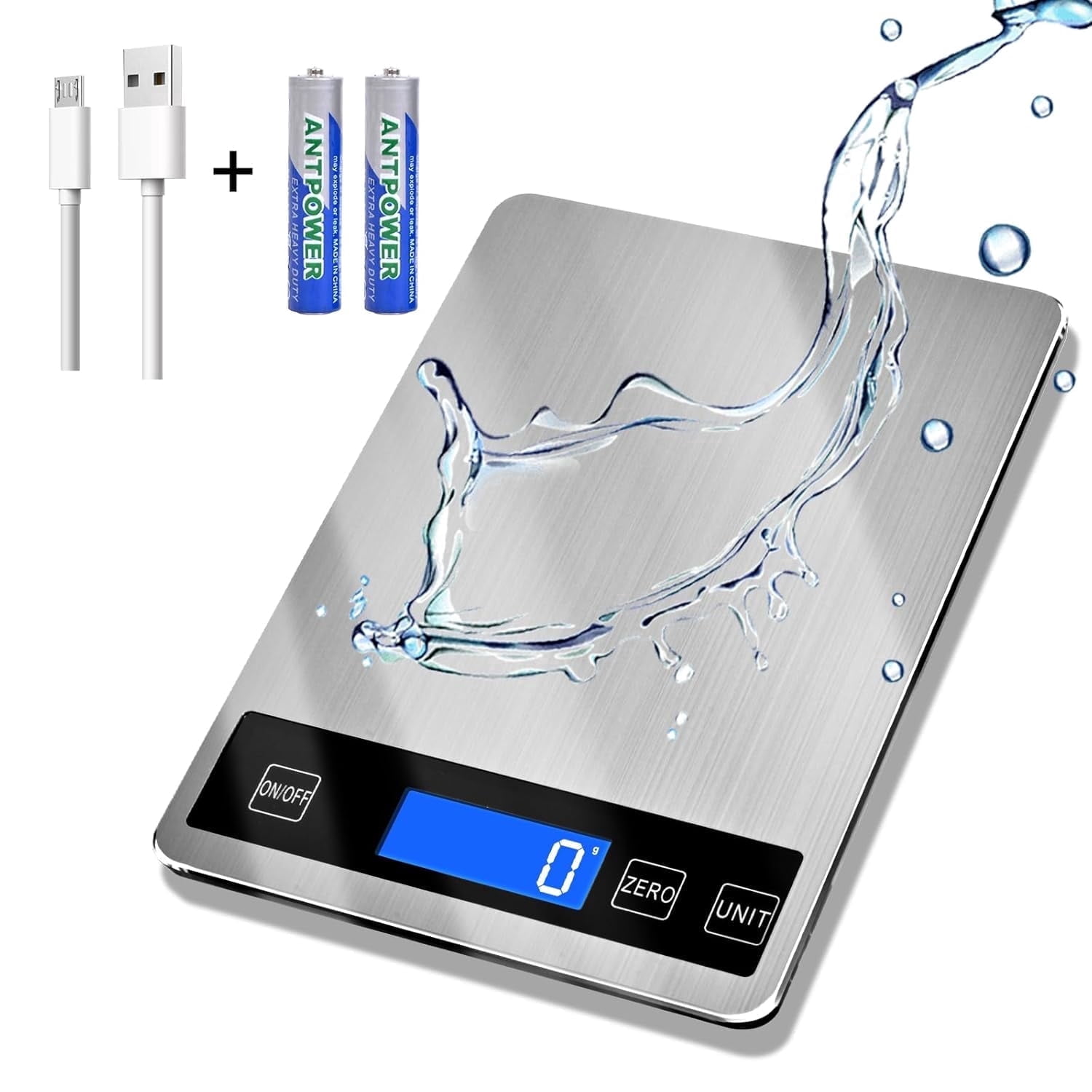 Kivanta Digital Kitchen Scale 33lb 1g 0.05oz High Precision Usb Rechargeable Waterproof Stainless Steel Food Scale LCD Display for Cooking Baking