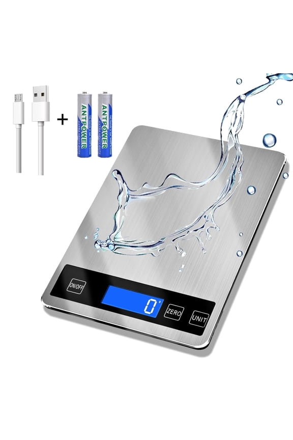 Digital Kitchen Scale 33lb 1g 0.05oz High Precision Usb Rechargeable Waterproof Stainless Steel Food Scale LCD Display for Cooking Baking