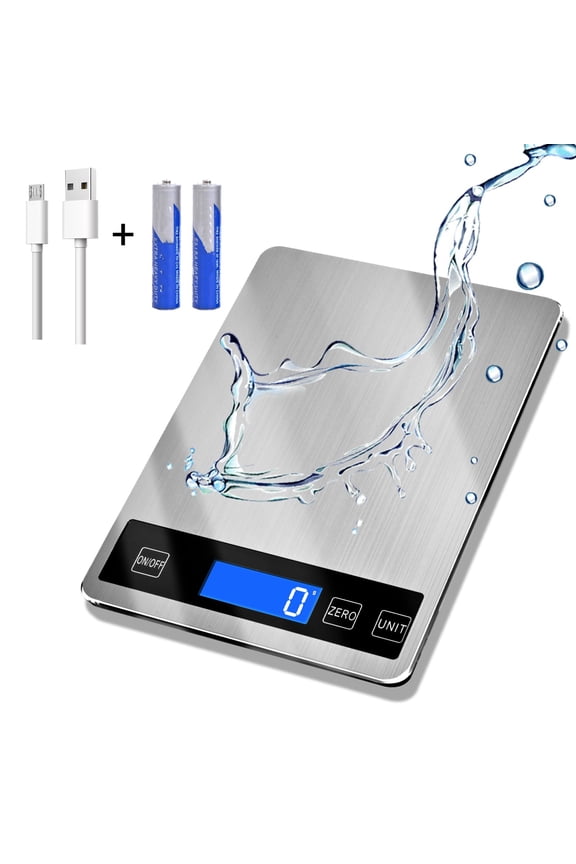 33lb Food Scale, Digital Kitchen Scale Batteries and USB Charging,1g/0.05oz Precise Graduation, Waterproof Stainless Steel with LCD Display Weight Grams and oz for Cooking Baking (Stainless Steel)