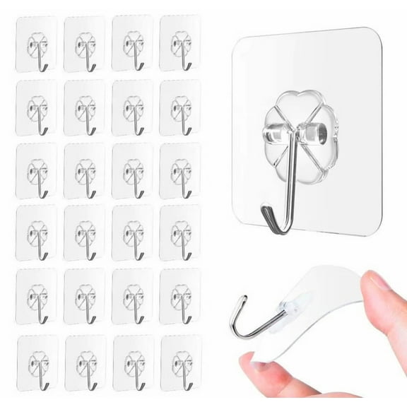 33lbs Adhesive Hooks for Hanging on Wall or Ceiling,Heavy Duty,Clear,Damage Free,Traceless,Stick on Hangers for Kitchen Bathroom,10pcs