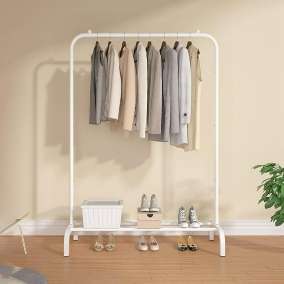 33lbs Loading Garment Racks TeqHome 59.84" Clothes Hanger Stands Organizer with Bottom Shelf for Dormitory Home Clothes Coats Skirts hirts Sweaters White