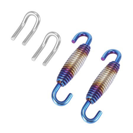 33mm 1.3" Motorcycle Exhaust Pipe Spring Set with Hooks Stainless Steel Mounting Springs Silver Tone Blue