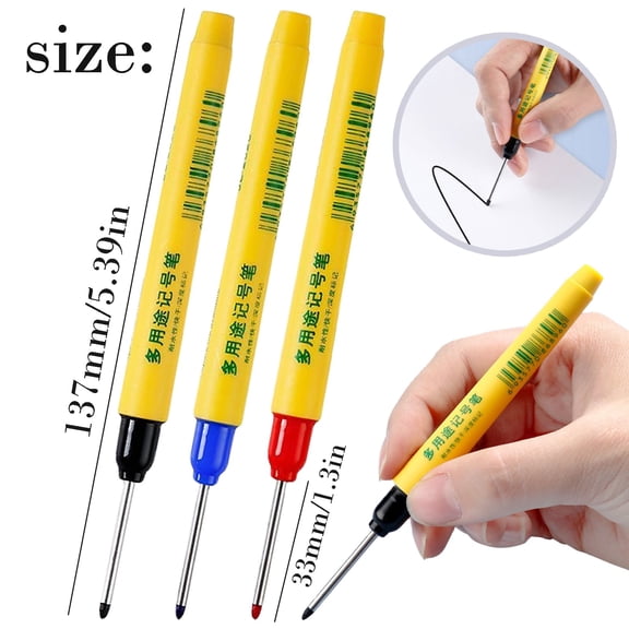33mm Long Tip Precision Marker for Woodworking, Fine Point Marking Pen for Construction Carpentry and Deep Hole Layout, Industrial Grade Tool for DIY Home Projects, Red