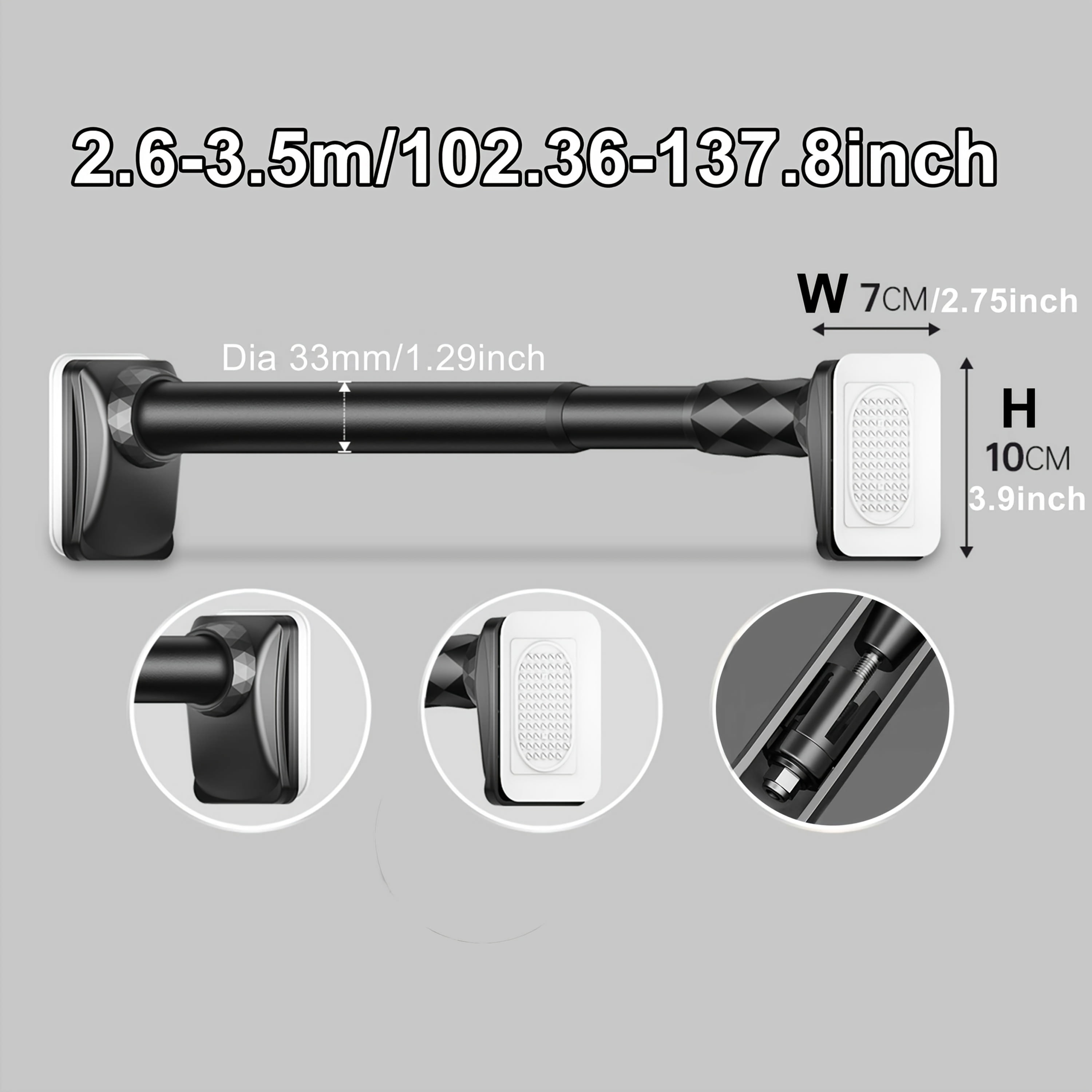 33mm Telescopic Shower Curtain Rod, Adjustable 15.75"-196.85", No Drill Tension Pole for Large ...