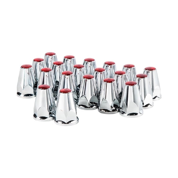 33mm X 2-3/4" Chrome Plastic Nut Covers W/Flange Push On Red Reflector