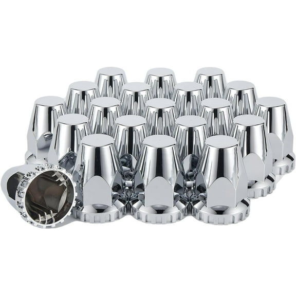 33mm x 2 7/8" Lug Nut Covers Push-On Standard, ABS Chrome Plastic Lug Nut Cover for Semi Trucks Trailers, 20 Pack