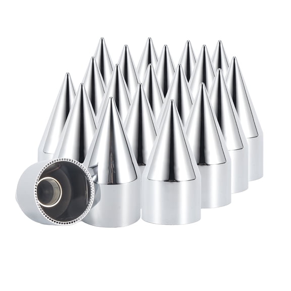 33mm x 4-1/4" Chromed Spike Lug Nuts Covers Screw on, ABS Chrome Plastic Caps Pointed Screw-on Lug Nut Cover for Semi Trucks Trailers (Pack of 20)