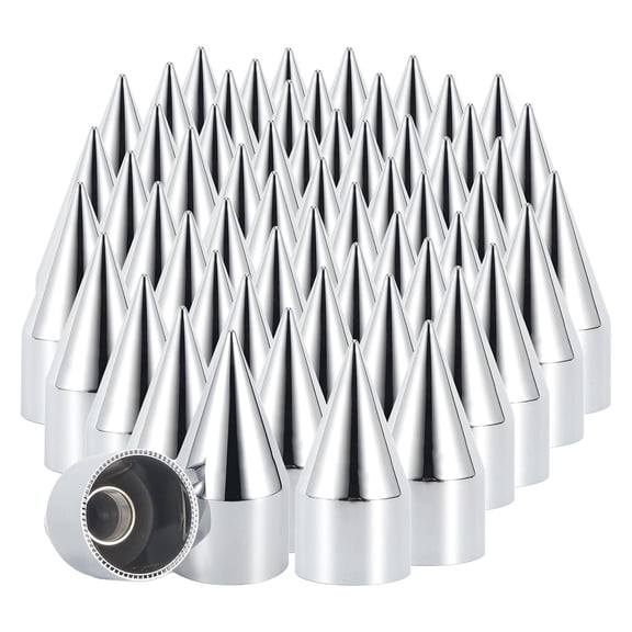 33mm x 4 1/4" Chromed Spike Lug Nuts Covers Thread-On,ABS Chrome Plastic Caps Pointed Screw On Lug Nut Cover for Semi Trucks, Pack of 60 PCS