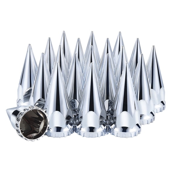 33mm x 4-3/4" Chromed Spike Lug Nuts Covers Screw on, ABS Chrome Plastic Caps Pointed Screw-on Lug Nut Cover for Semi Trucks Trailers (Pack of 20)