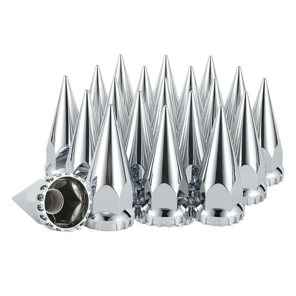 33mm x 4 3/4" Chromed Spike Lug Nuts Covers Thread-On,ABS Chrome Plastic Caps Pointed Screw On Lug Nut Cover for Semi Trucks, Pack of 20 PCS