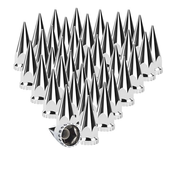 33mm x 4 3/4" Chromed Spike Lug Nuts Covers Thread-On,ABS Chrome Plastic Caps Pointed Screw On Lug Nut Cover for Semi Trucks, Pack of 40 PCS