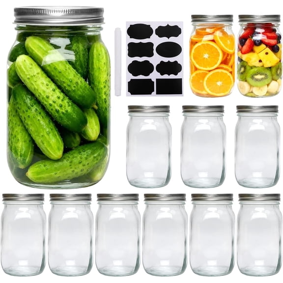 33oz Glass Jars with Regular Lids, Mason Jar With Airtight Lids, Clear Glass Jar Ideal for Jam,Honey,Shower Favors,Wedding Favors, 12pack