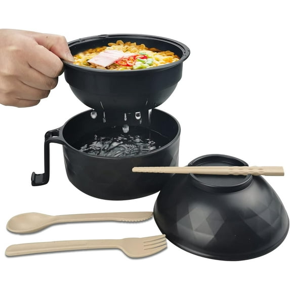 33oz Microwave Ramen Cooker Bowl Set - with Chopsticks, White, Dorm & Apartment Essentials for College Students
