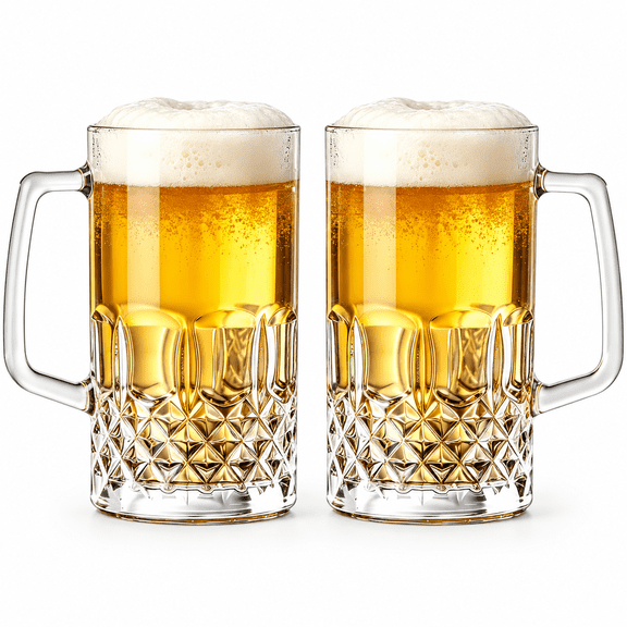 33oz Plastic Beer Mugs with Handles, Clear Reusable Large Beer Stein Drinking Glasses Cups
